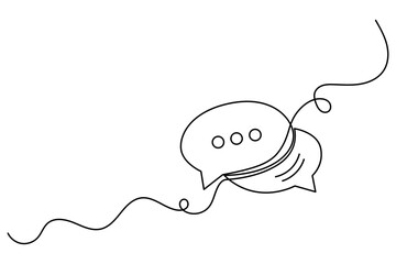 Speech bubble continuous one line drawing of isolated outline vector icon