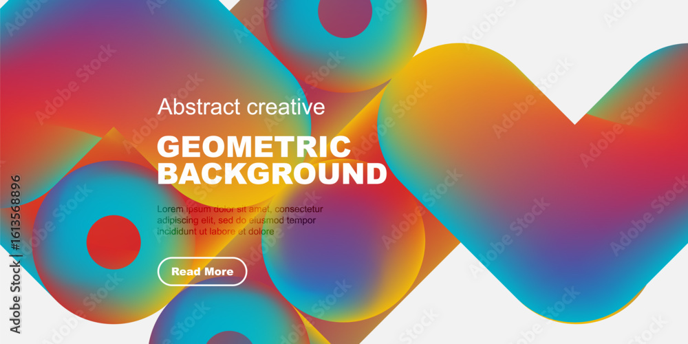 Poster fluid shapes, vibrant colors create modern abstract background. text overlay promotes further explor