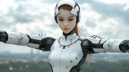 Futuristic woman in robotic armor illustration