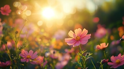 Cosmos flowers in sunlight