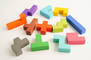 Logical thinking and problem solving problem solution creative business, wooden puzzle geometric...