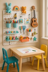 Colorful children's craft and activity wall organization board