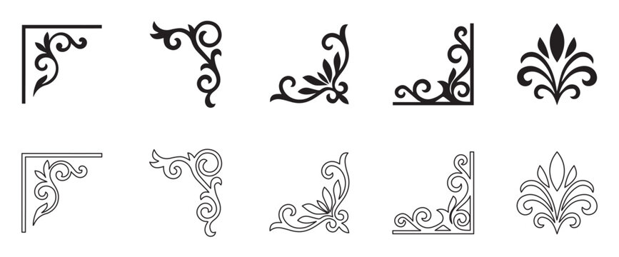 A set of versatile set of vintage floral design elements featuring decorative black silhouettes of flowers, leaves, and ornate scroll illustrations perfect for patterns, tattoos, and natural art