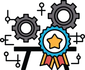  A graphic of a star and a gear with a blue ribbon © toonsteb