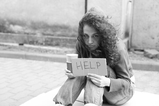 Homeless Without Color Homeless Woman Black And White