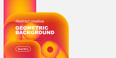 Bright abstract geometric background. Orange, pink hues dominate design. Text reads Geometric Background, includes call to action button.