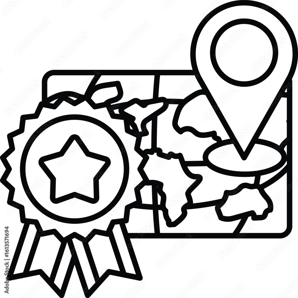 Poster a map with a star and a pin on it