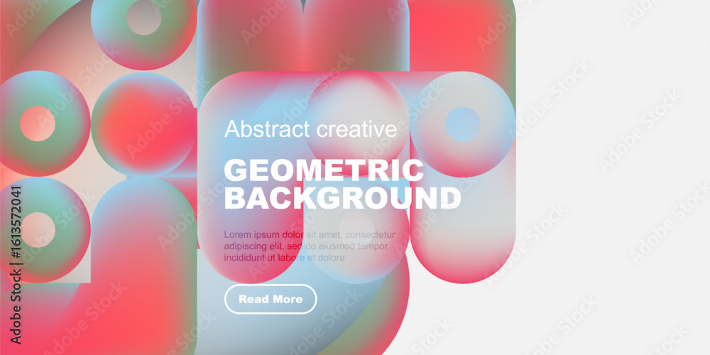 Poster vibrant geometric shapes overlap, creating colorful background. text promotes creative design, inclu