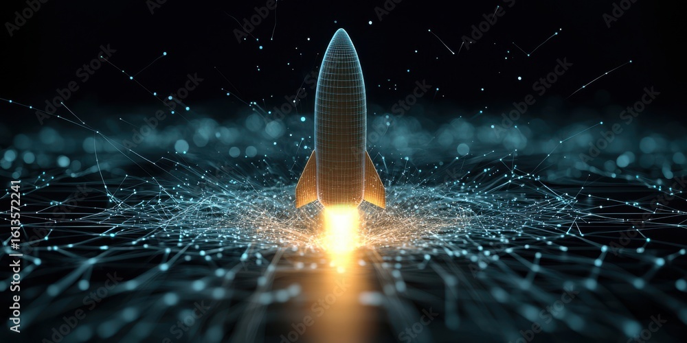 Aufkleber engineer aerospace simulation concept. rocket launching with digital effects and glowing particles i