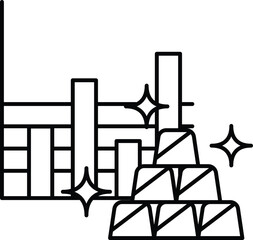 A line drawing of a pile of gold and silver coins