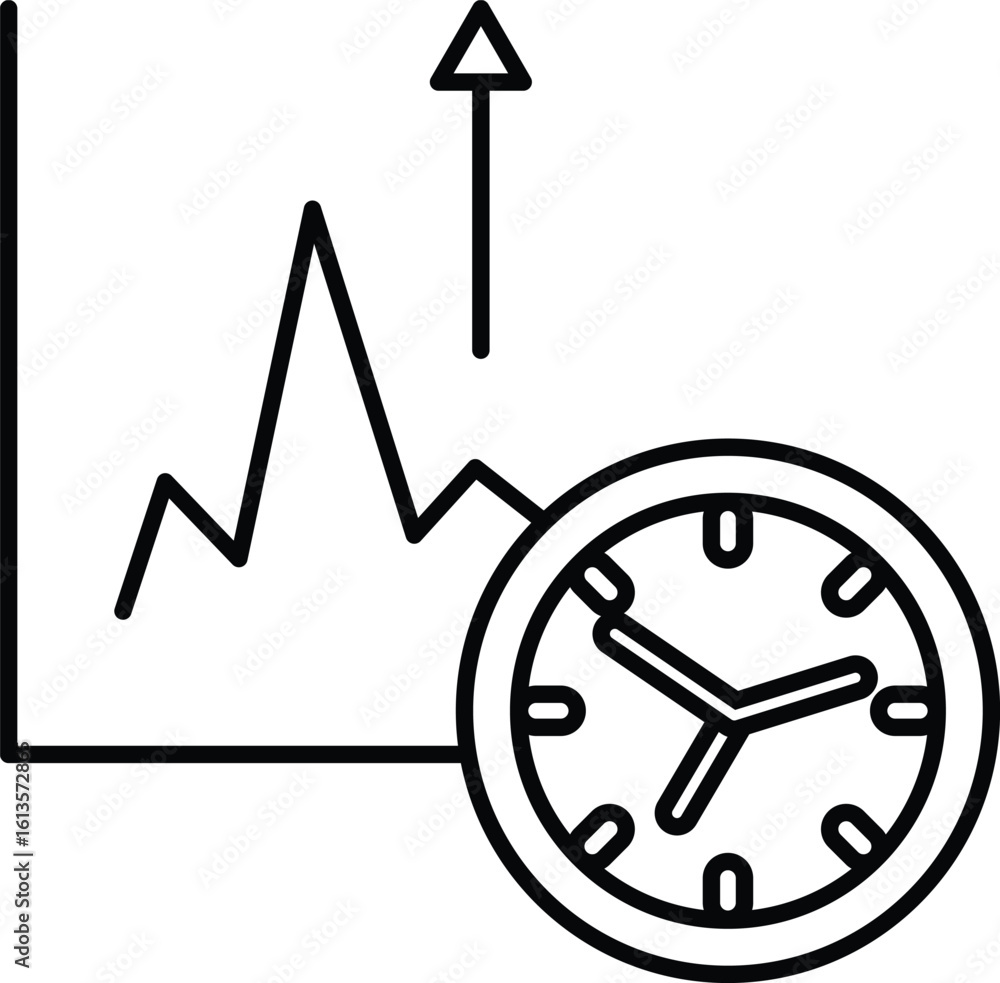 Poster a graph with a line going up and a clock with the hands on the numbers 3 and 9