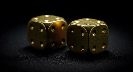 golden dice on black with number four on all sides in black background - Powered by Adobe