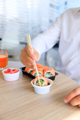 Sushi. Fast food. The concept of Japanese cuisine.