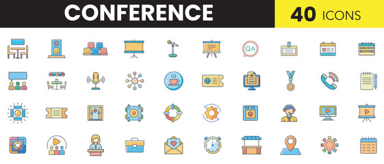 Conference Color Icon Set &ndash; Professional Vector Icons for Business Meetings, Events & Presentations
