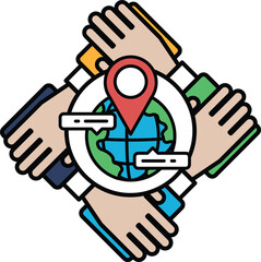 A hand is holding a globe with a red dot on it
