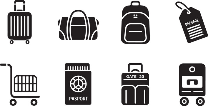 Essential Travel Icons Set Black Silhouette on Transparent Background for Tourism and Vacation Planning