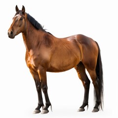 Fototapeta premium Studio shot of a brown horse with black mane isolated on white background