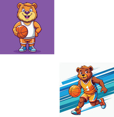 Cartoon bear dribbling basketball player sports
