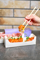 Sushi. Fast food. The concept of Japanese cuisine.