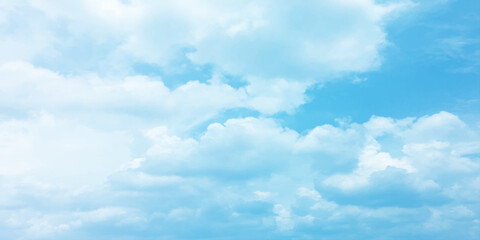 Obraz premium Storm clouds in the sky, Dramatic rain, Bright Flash shining light for design concept, panoramic view of clear blue sky and clouds, pastel multi color white fluffy clouds