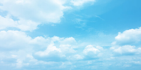 Storm clouds in the sky, Dramatic rain, Bright Flash shining light for design concept, panoramic view of clear blue sky and clouds, pastel white fluffy clouds