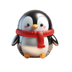 Winter Foil Balloon Penguin with Red Scarf, Png file