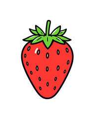 A vibrant cartoon strawberry with green leaves on a white background, illustration