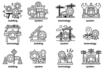 image is a collection of different gears and symbols