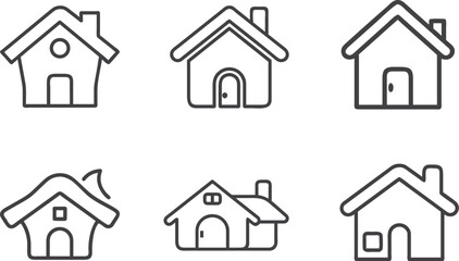 Minimalist House Icon Set, Simple Line Home Vector Collection, Modern Real Estate and Architecture Symbols, Building Silhouettes for UI and Property Design
