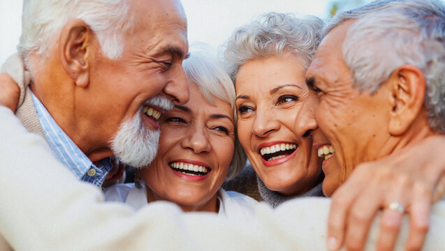 Group of seniors enjoying a joyful moment together in a park during daylight Generative AI