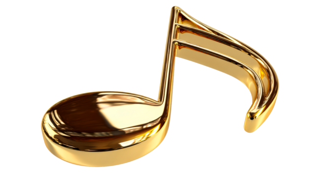 Glossy golden musical note on transparent background