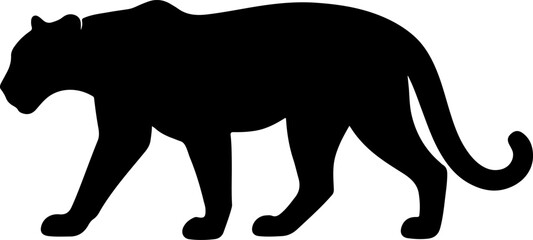 A powerful black panther walks gracefully in a striking silhouette against a clean white background