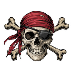 Naklejka premium pirate skull with crossbones and red bandana, isolated on transparent background