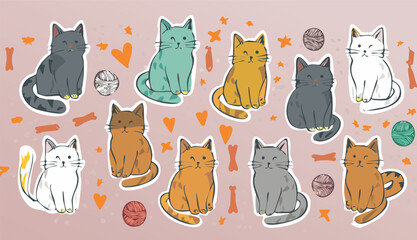 Cute cat illustration vector prints sticker