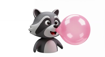 Cartoon raccoon blowing bubble gum bubble