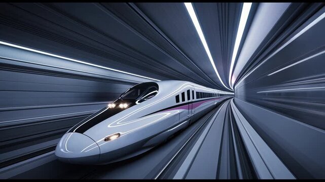 High-Speed Maglev Train Traveling Through Futuristic Tunnel with Dynamic Lighting