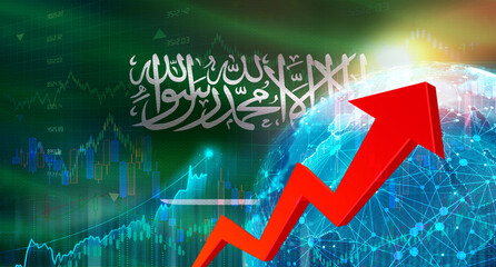 Global financial growth with Saudi Arabia flag. Financial growth with Saudi Arabia flag on economic background