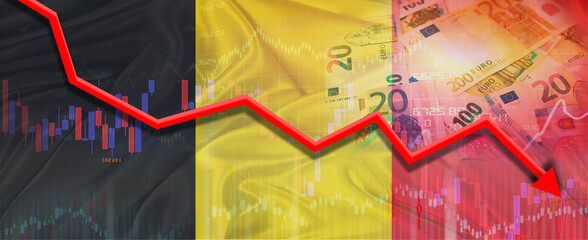 Belgium financial crisis on economic graph. Financial fall of Belgium on economy market