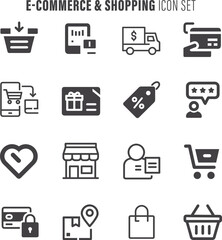 E-commerce and Shopping Icon Set. Flat Vector Icons for Cart, Payment, Delivery, Online Store, Bag, Discount, and Retail Elements. Minimal Line Design Illustration for UI and Web