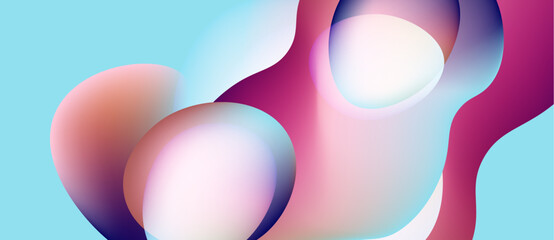 Abstract shapes blend, creating soft gradients. Pink, blue hues dominate composition. Smooth forms suggest fluidity, movement.