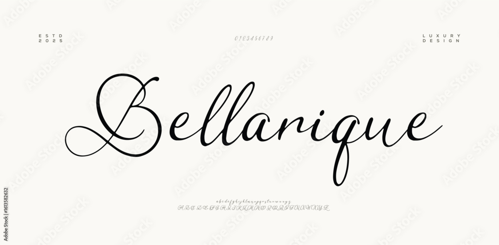 Fototapete signature font uppercase lowercase and number. script font calligraphy logotype elegant font type fo