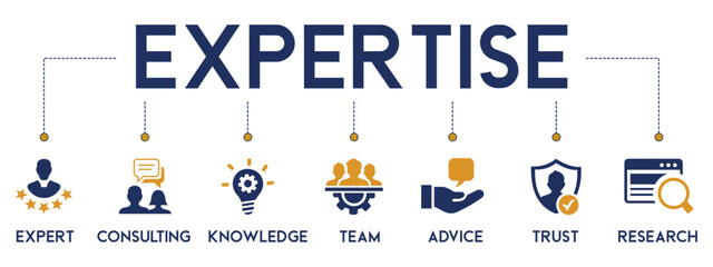 Obraz premium Expertise website icons vector concept illustrated with an icons of expert, consulting, knowledge, team, advice, trust, research, collaboration, service, strategy, development, skills, growth, idea.