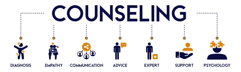 Counseling website icons vector concept illustrated with an icons of diagnosis, empathy, communication, advice, expert, support, phycology, support, solution, guidance, skills, interaction, solution.