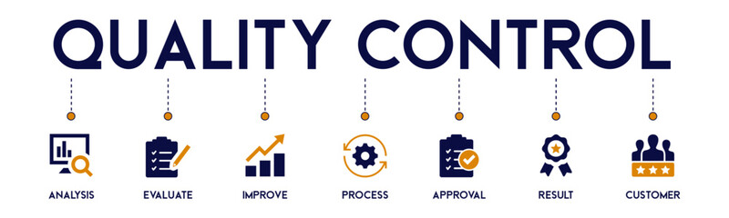 Quality Control website icons vector concept illustrated with an icons of analysis, evaluate, improve, process, approval, result, customer, assessment, assurance, audit, checklist, development, data