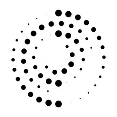 Halftone dotted speed lines circle. Geometric art in circle form. Round swirl movement symbol. Halftone circular dotted frame. Vector design element