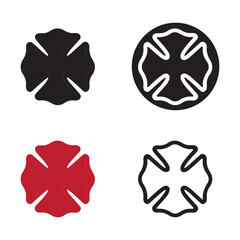 red and black Firefighter emblem icon isolated silhouette vector illustration on white background