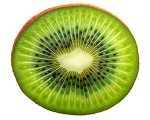 Vibrant close up of a freshly sliced kiwi fruit revealing its unique starburst pattern and green flesh