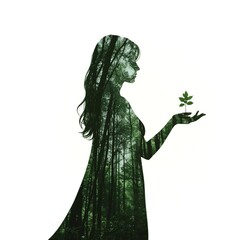 Nature and Woman – Double Exposure Environmental Concept, mother nature, environment day concept abstract image on copy space white background 