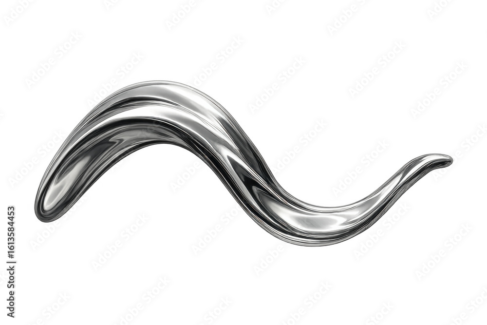 Poster metallic silver liquid wave swirling and flowing smoothly on transparent background, creating a dyna