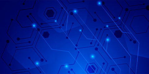 Dark Blue Network Connection Technology Background. Vector Illustration. Abstract Business Wallpaper. Banner